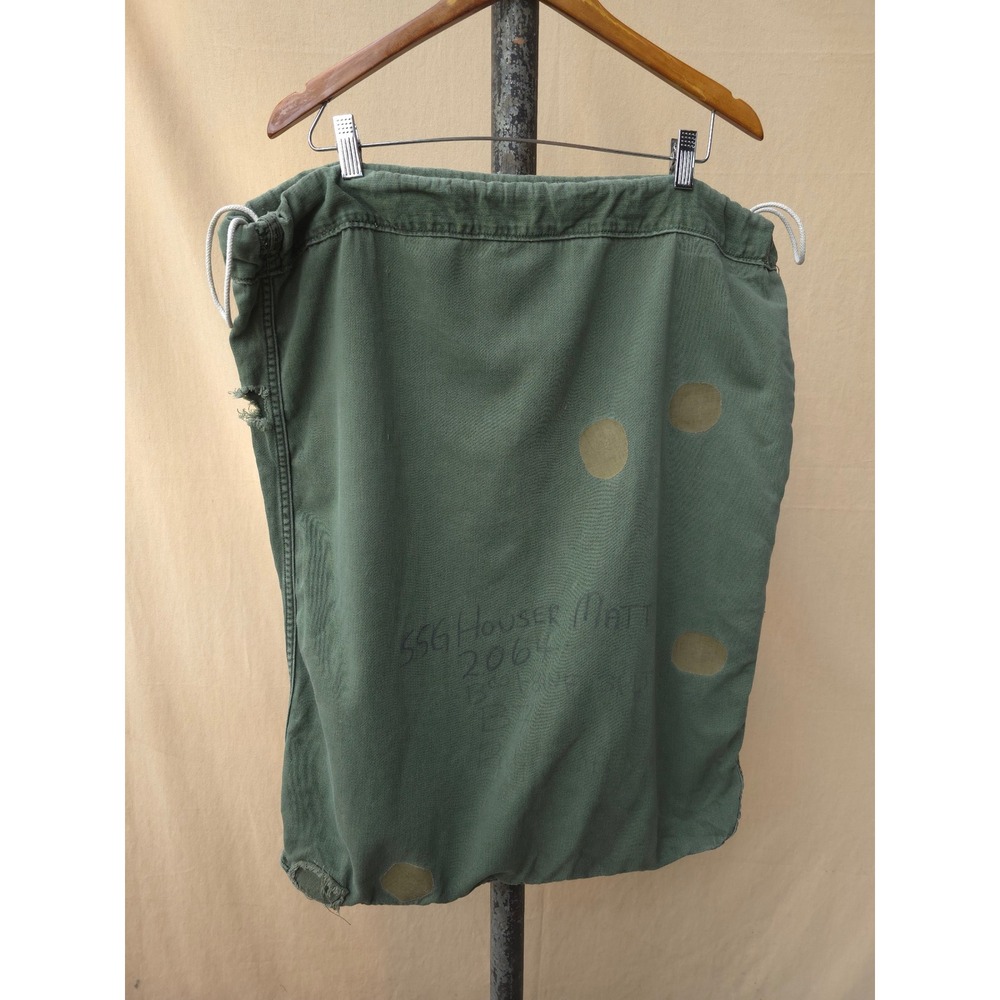 Vintage 1960s Green US Army Laundry Bag OG-107 Vietnam War Stencil